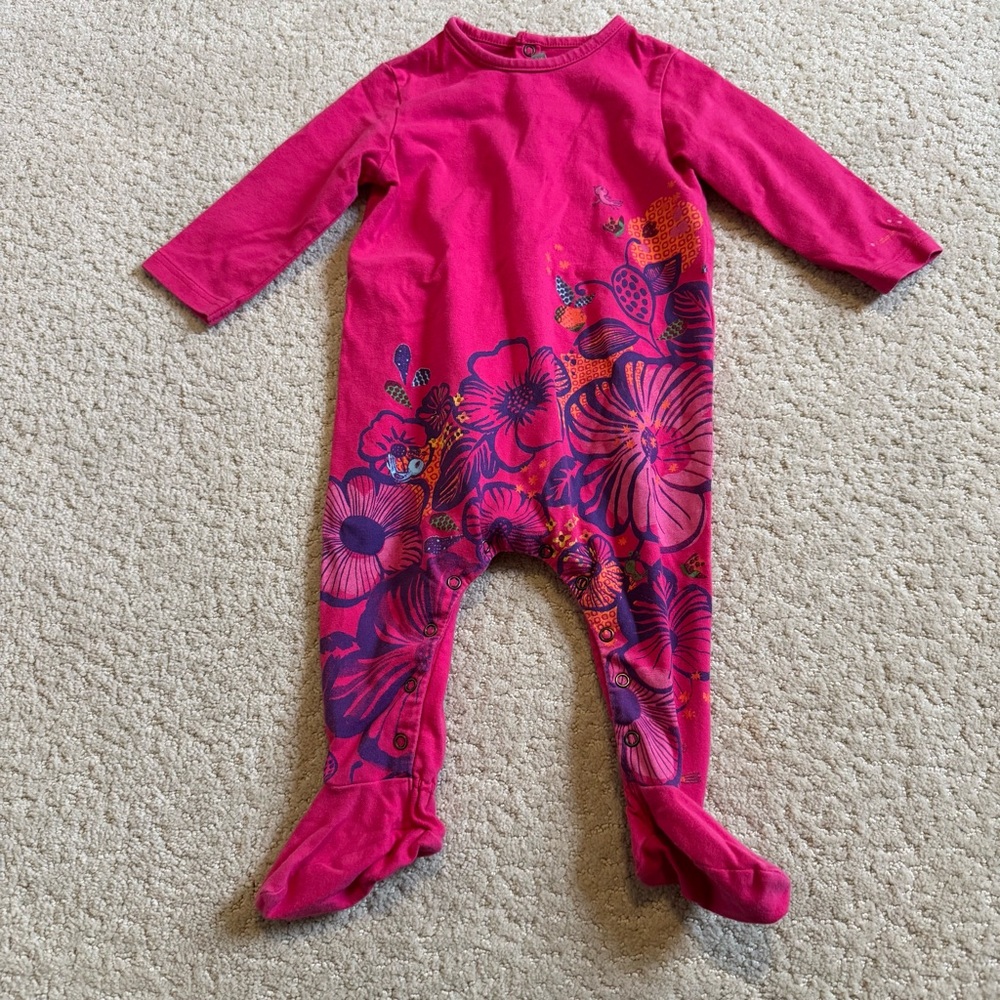 Catimini Fuchsia Pink & Purple Floral Kids Snap Footie